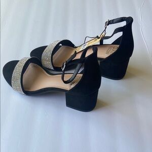 Elegant Black and Silver T-Strap Heels